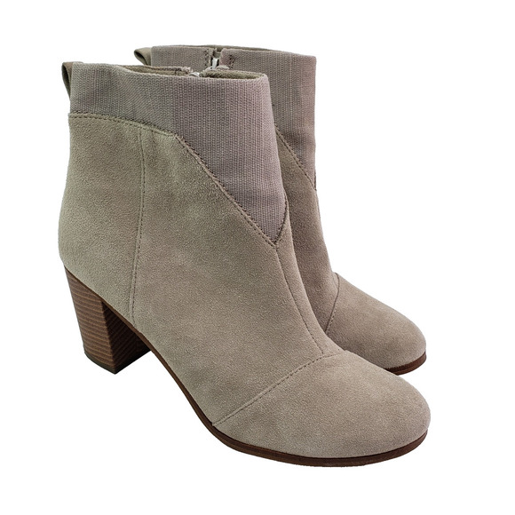 Toms Lunata Womens Size 10 Taupe Suede Zip Up 3" Heel Booties Boots - Picture 1 of 11